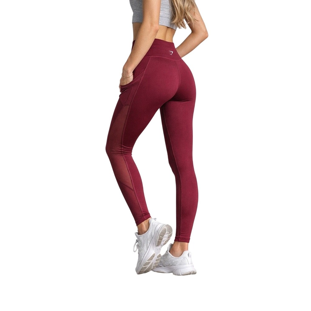 Gymshark Burgundy High Rise Leggings Pocket Athletic Workout Pants Compression S